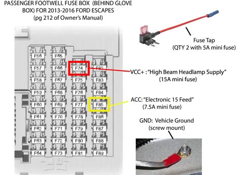 To locate <b>the fuse specification chart</b> for your vehicle or to learn how to change a <b>fuse</b>, refer to the "<b>Fuse</b>" section of your Owner's Manual. . 2017 ford escape fuse box diagram